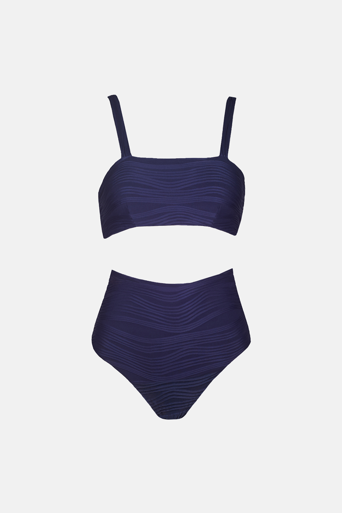 Caribe Top With Classic High Waist Top with Classic Bottom in Ribbed Navy